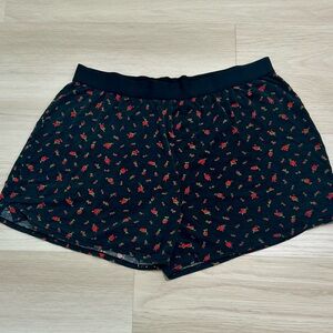 Betsey Johnson Blue Red Floral Boxers Pajamas Elastic Waist Women's Relaxed Fit